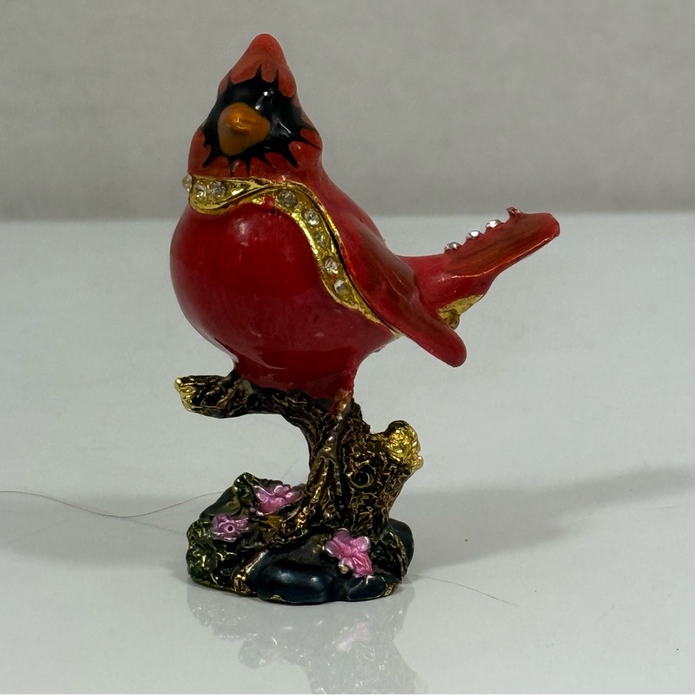 Red Cardinal Trinket Box Figurine with Gold Accents